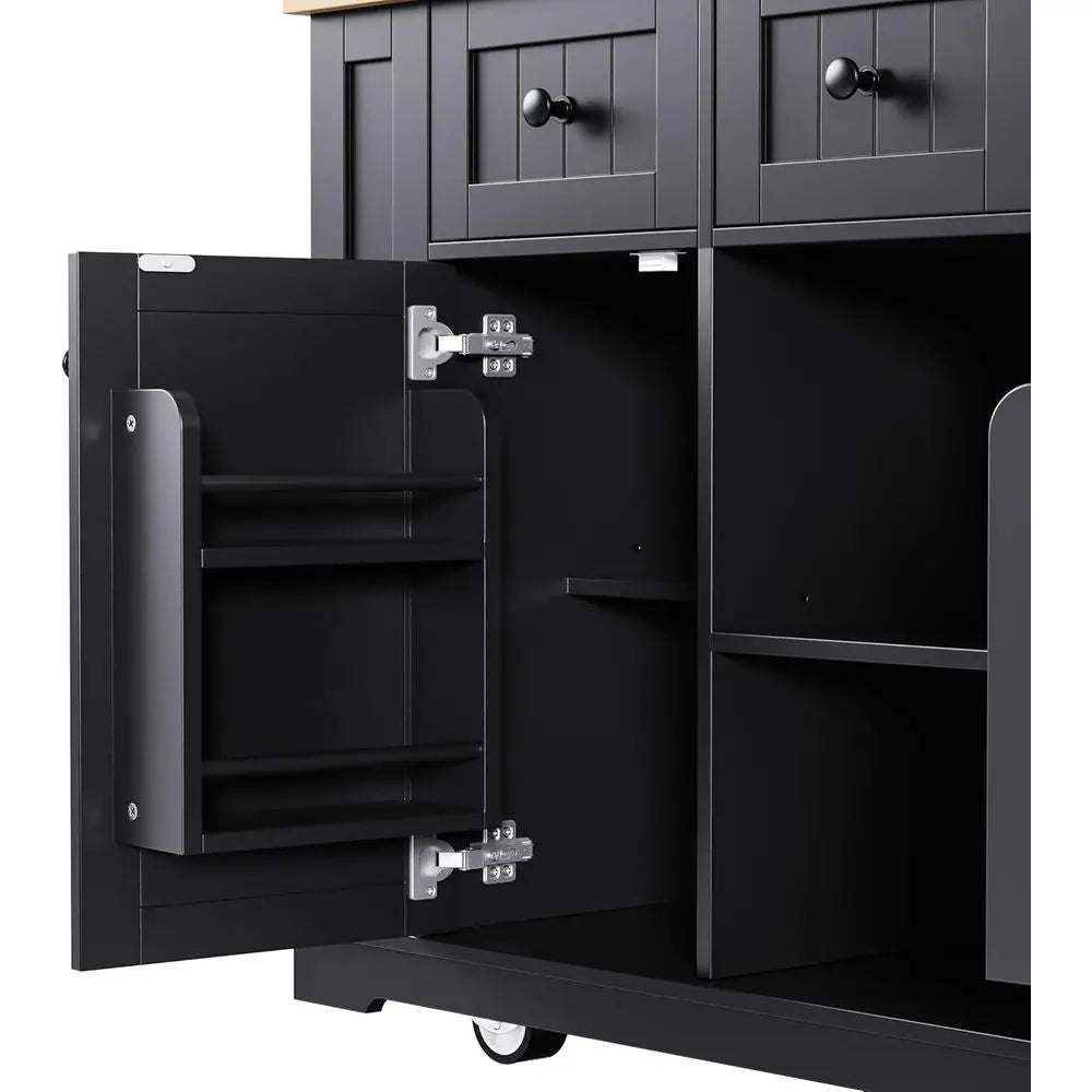 Rolling Kitchen Island With Power Outlet And Drop Leaf Storage Cabinet