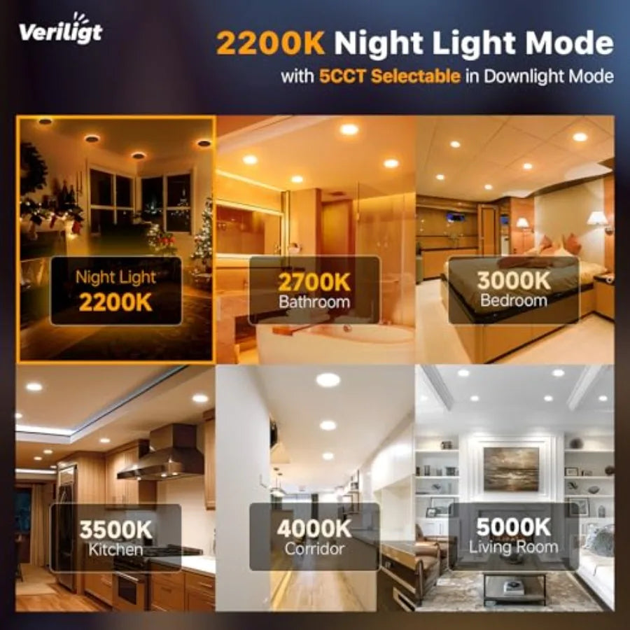 LED Recessed Wafer Light With Night Light 5CCT 750LM 9W