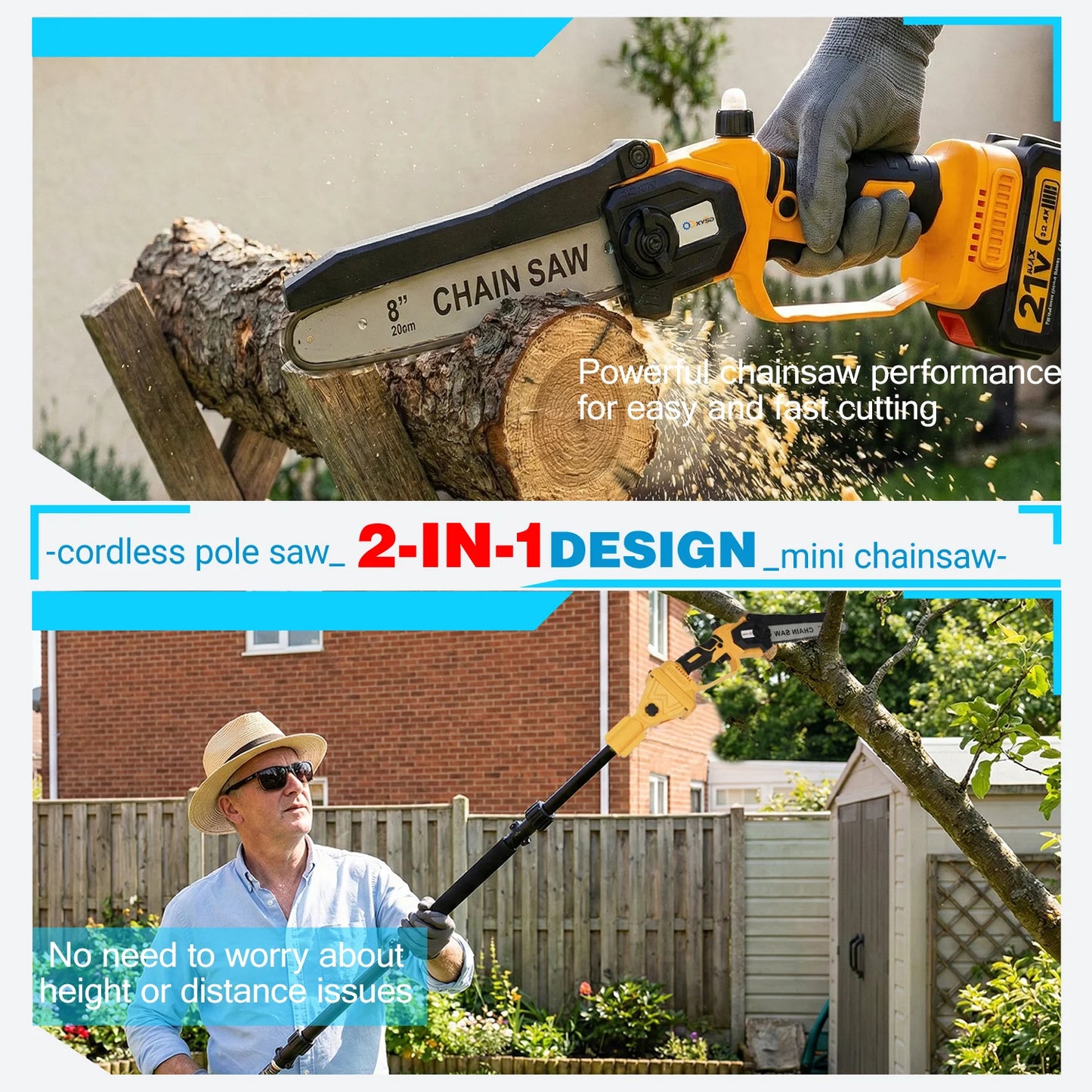 2-In-1 Electric Pole Saw Cordless Extension Pole For Wood Cutting