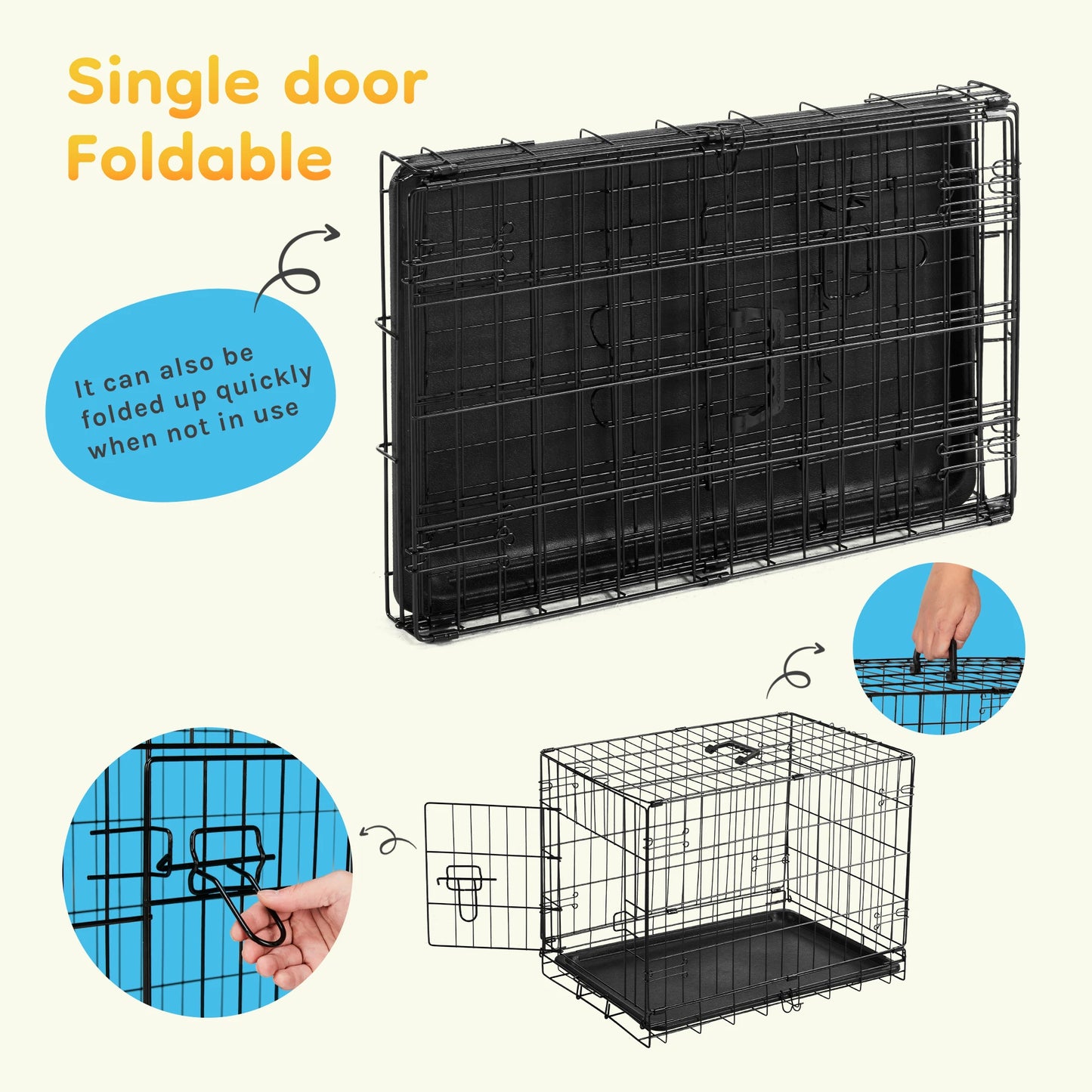 JHK Folding Metal Dog Cage With Leak-Proof Pan For Outdoors