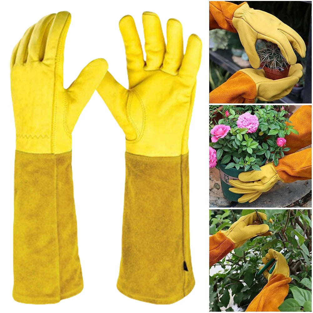 Alloet Long Thorn Proof Gardening Gloves With Leather Forearm Protection