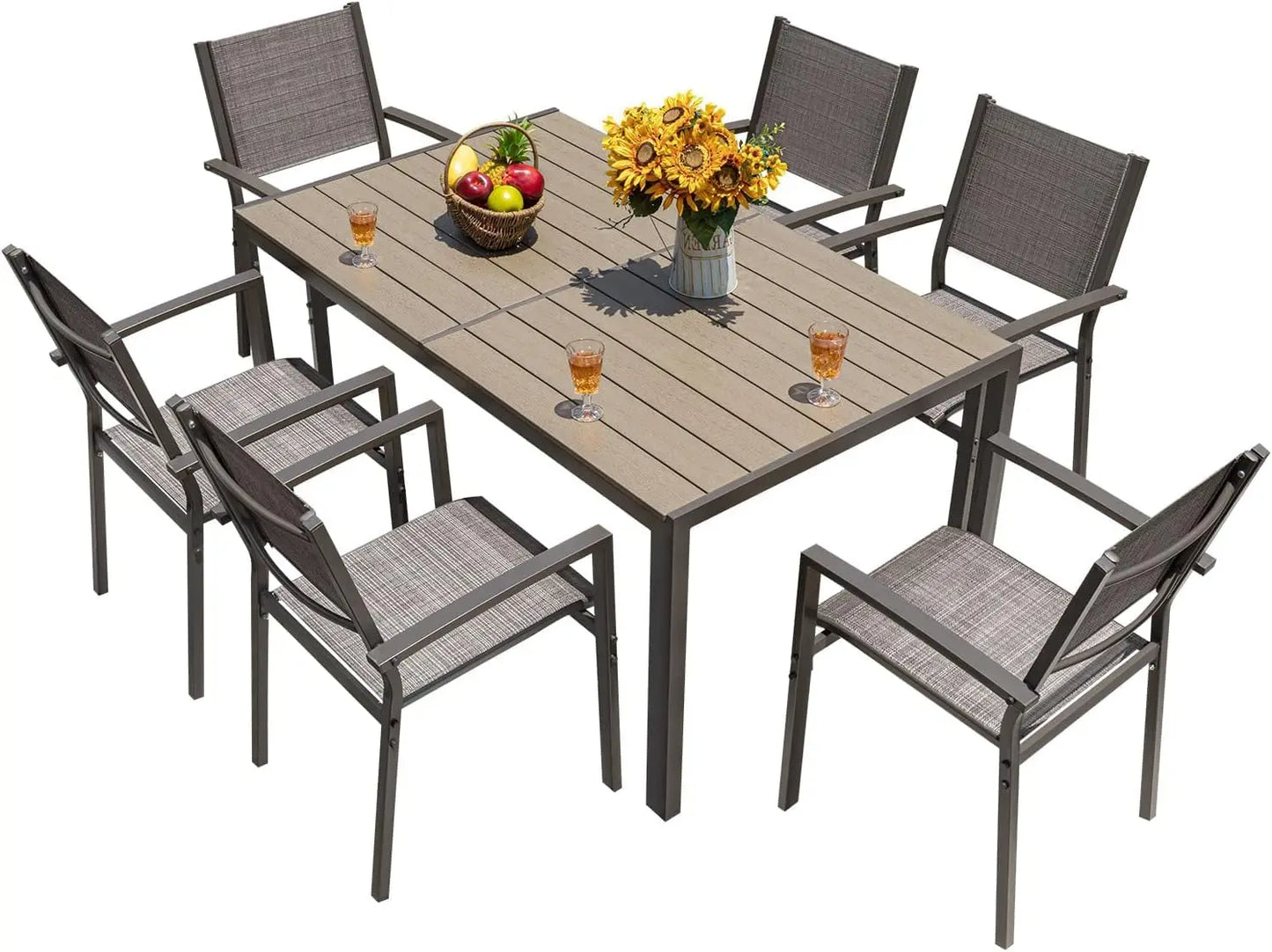 Patio Dining Set 7 Pieces Large Table And Textilene Chairs