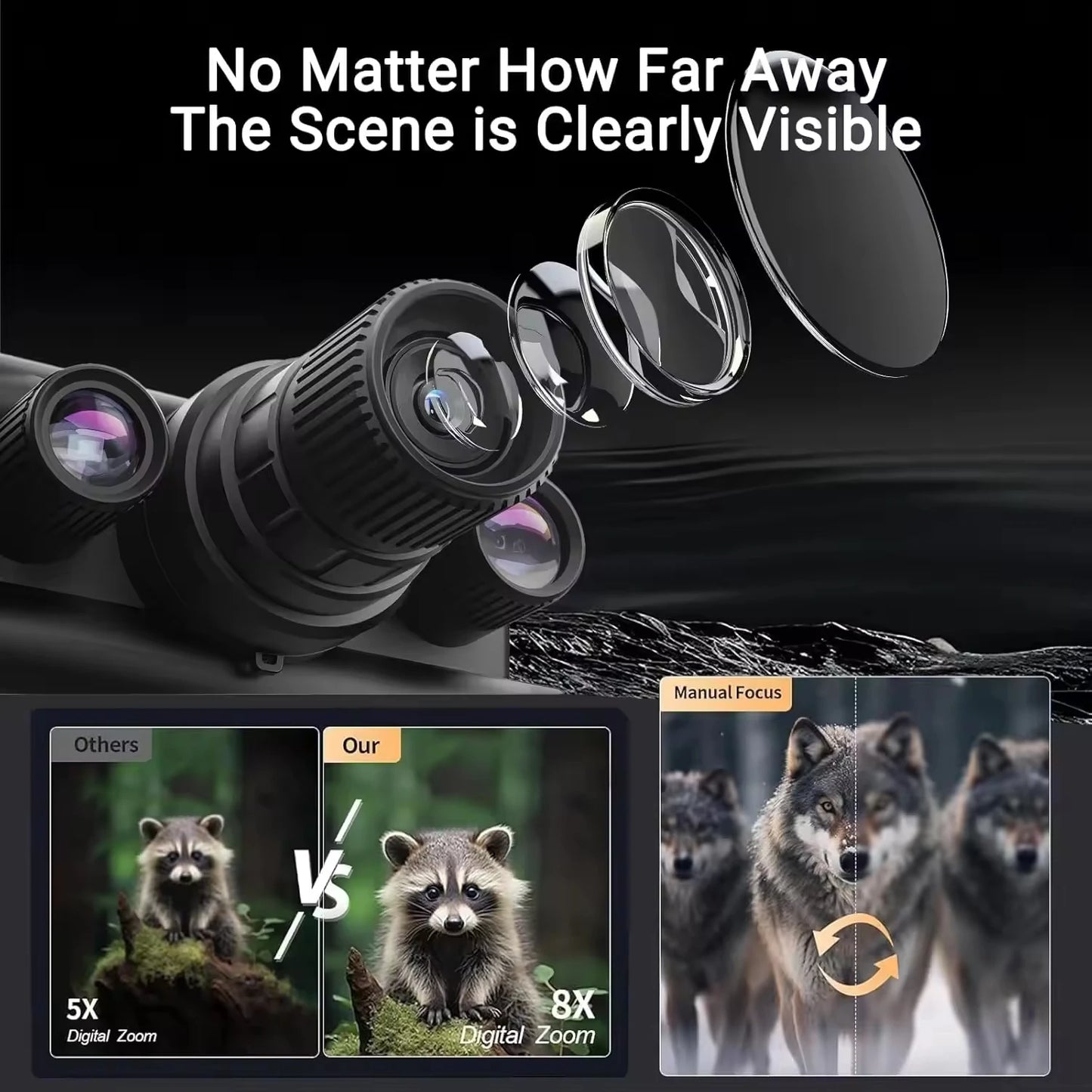 Helmet Mounted 4K Night Vision Goggles with 8X Zoom & Manual Focus -HD Infrared Binoculars for Hunting Camping Surveillance, USB-C Rechargeable (12 Hour Battery Life)