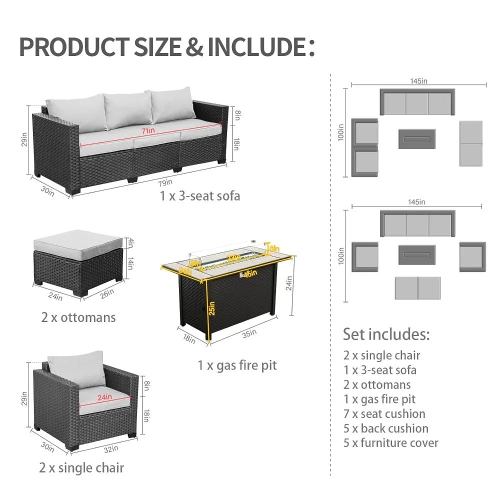 Outdoor Patio Furniture Set With 60000 BTU Propane Fire Pit