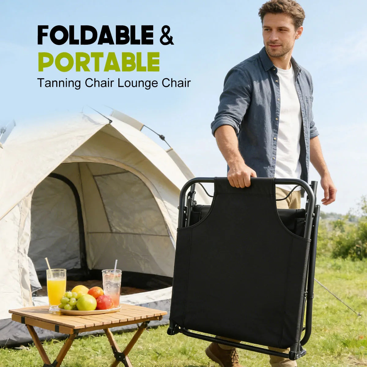 Adjustable Folding Reclining Outdoor Lounge Chair With Removable Cushion