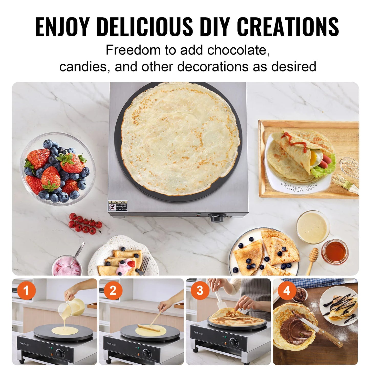 SucceBuy Electric Crepe Maker Commercial Flat Plate Nonstick Griddle