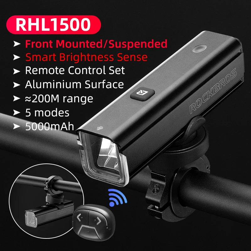 Rockbros 1500LM Bike Light IPX6 Aluminum Type C Rechargeable