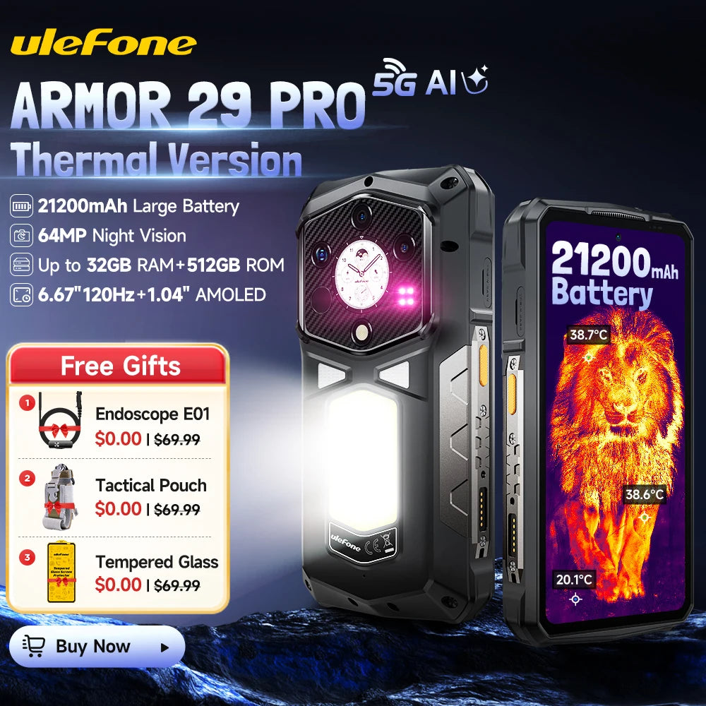 ULEFONE Armor 29 Pro Thermal 5G Rugged Phone 21200mAh