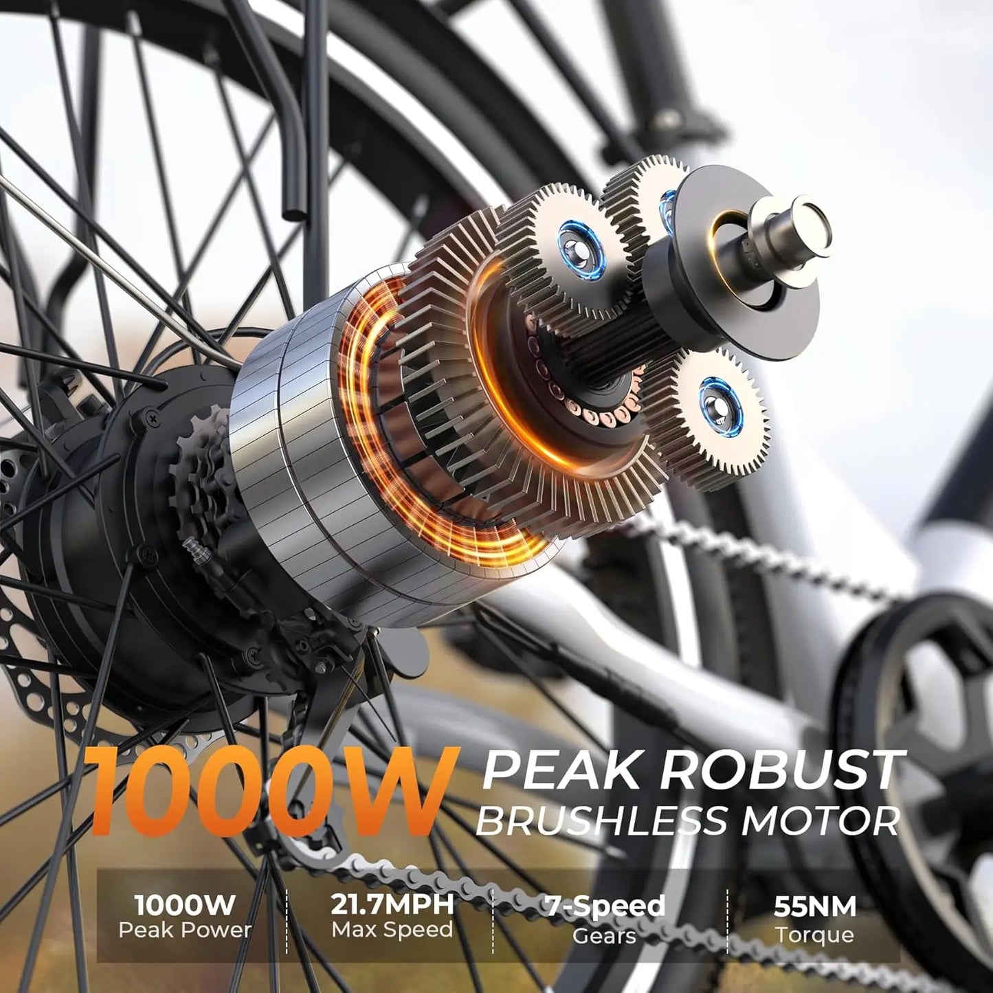 Electric Bike for Adults 1000W Peak Motor 50 Mile Range 21.7 MPH