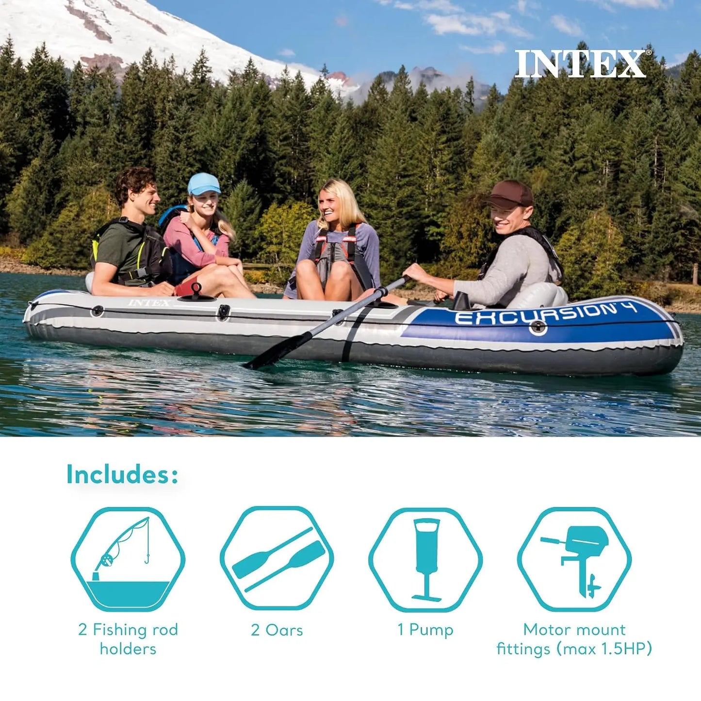 Intex Excursion 4 Inflatable Boat Set With Trolling Motors