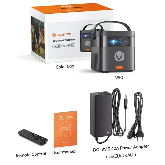 VEVSHAO V50 DLP Projector With AirPlay Miracast Android 9 Battery