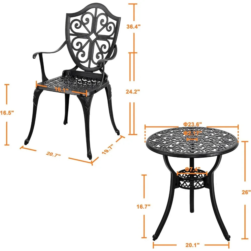 Outdoor Cast Aluminum Patio Bistro Set With Umbrella Hole