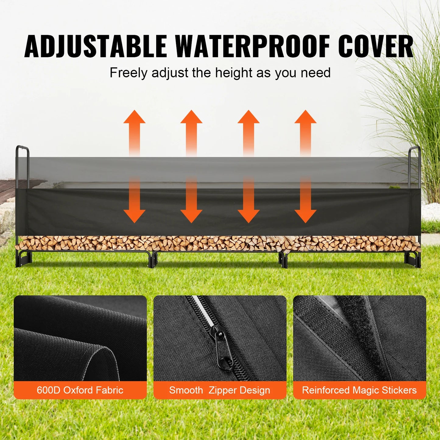 SucceBuy Outdoor Firewood Rack With Waterproof Cover