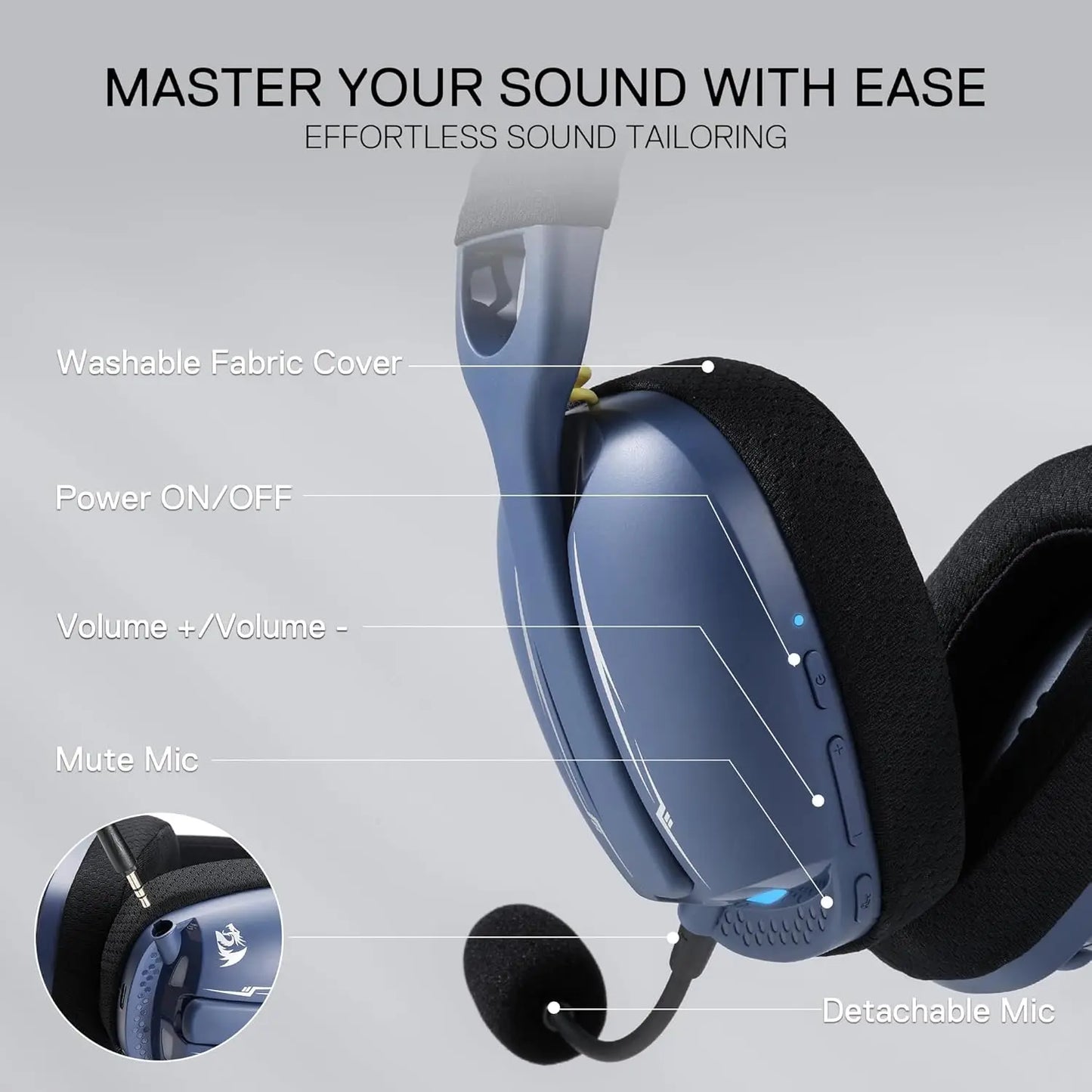 Redragon H878 Gaming Headset Wireless 2.4Ghz Bluetooth Compatible