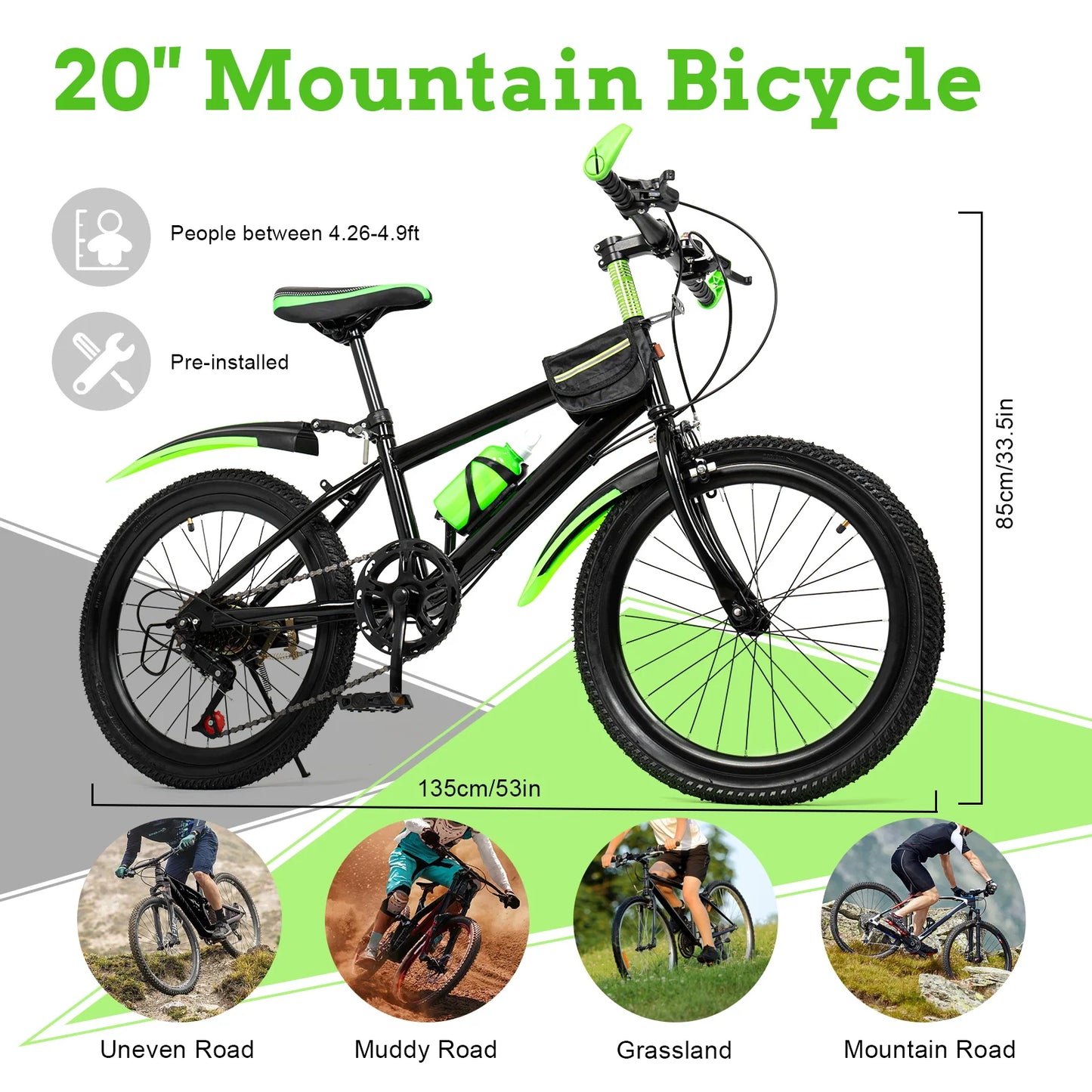 7 Speed Mountain Bike For Kids Unisex All Terrain Bike