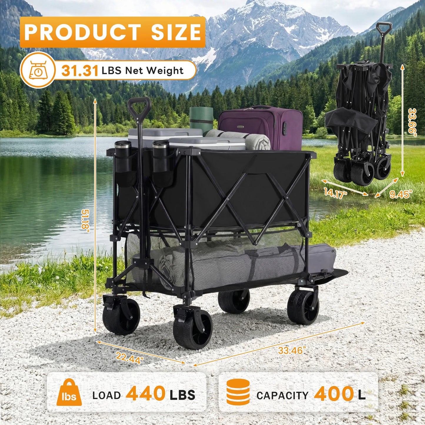 JHK Double Decker Wagon Collapsible Folding Cart Garden Beach Camping
