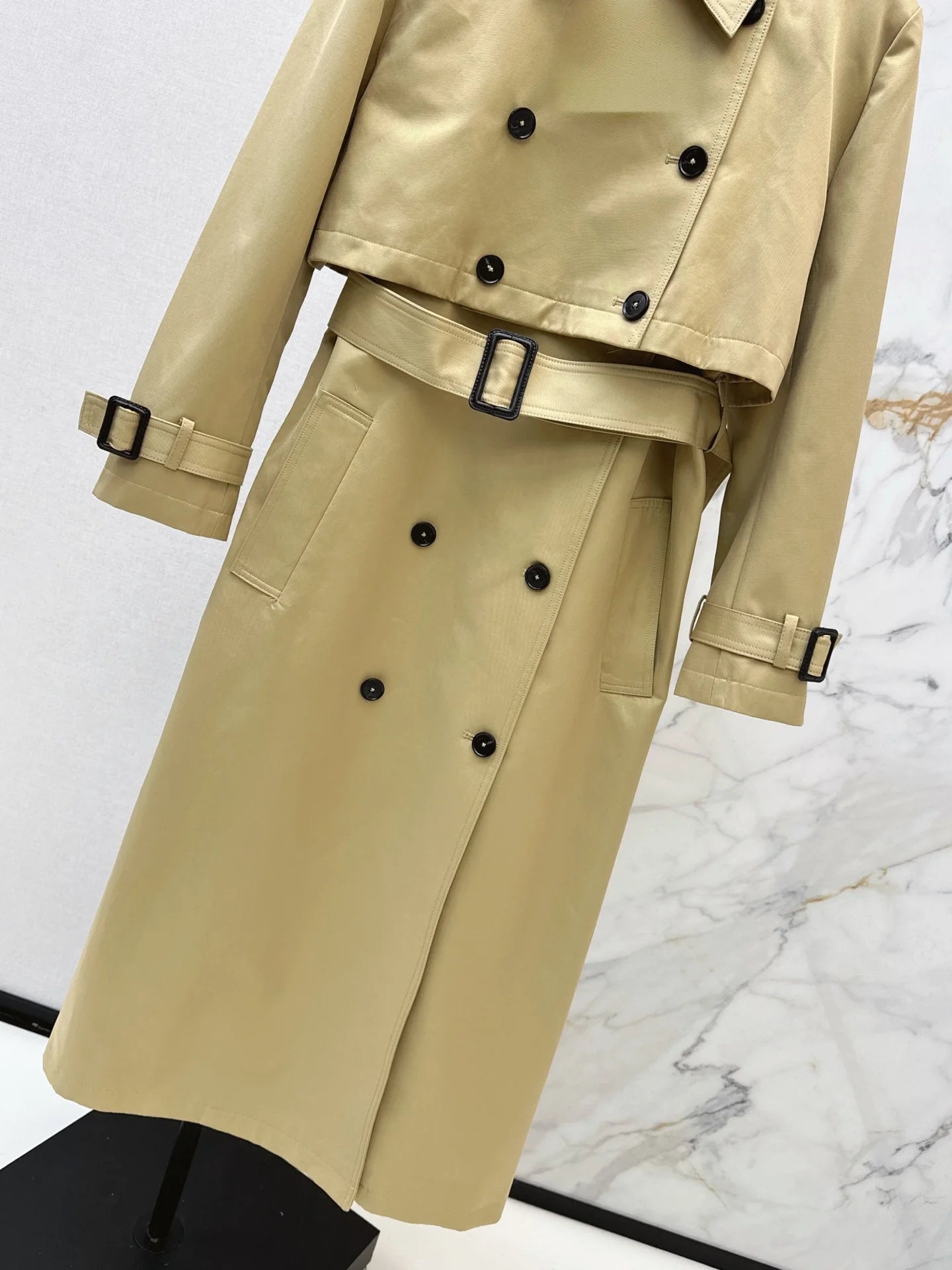 Women Sleeveless Lapel Double Breasted Waistband Dress Outerwear Set Winter
