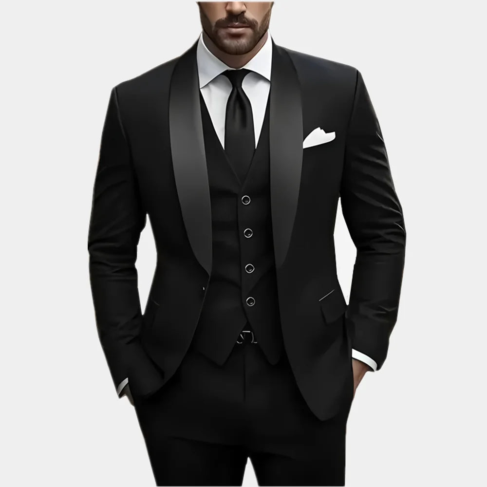 Men's Formal Suit Jacket Vest Pants Wedding Groom Professional Style