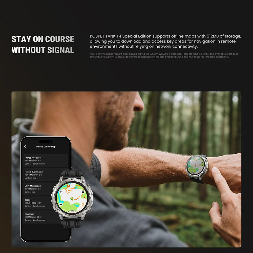 KOSPET Tank T4 GPS Smartwatch For Men 10ATM 180Plus Sports