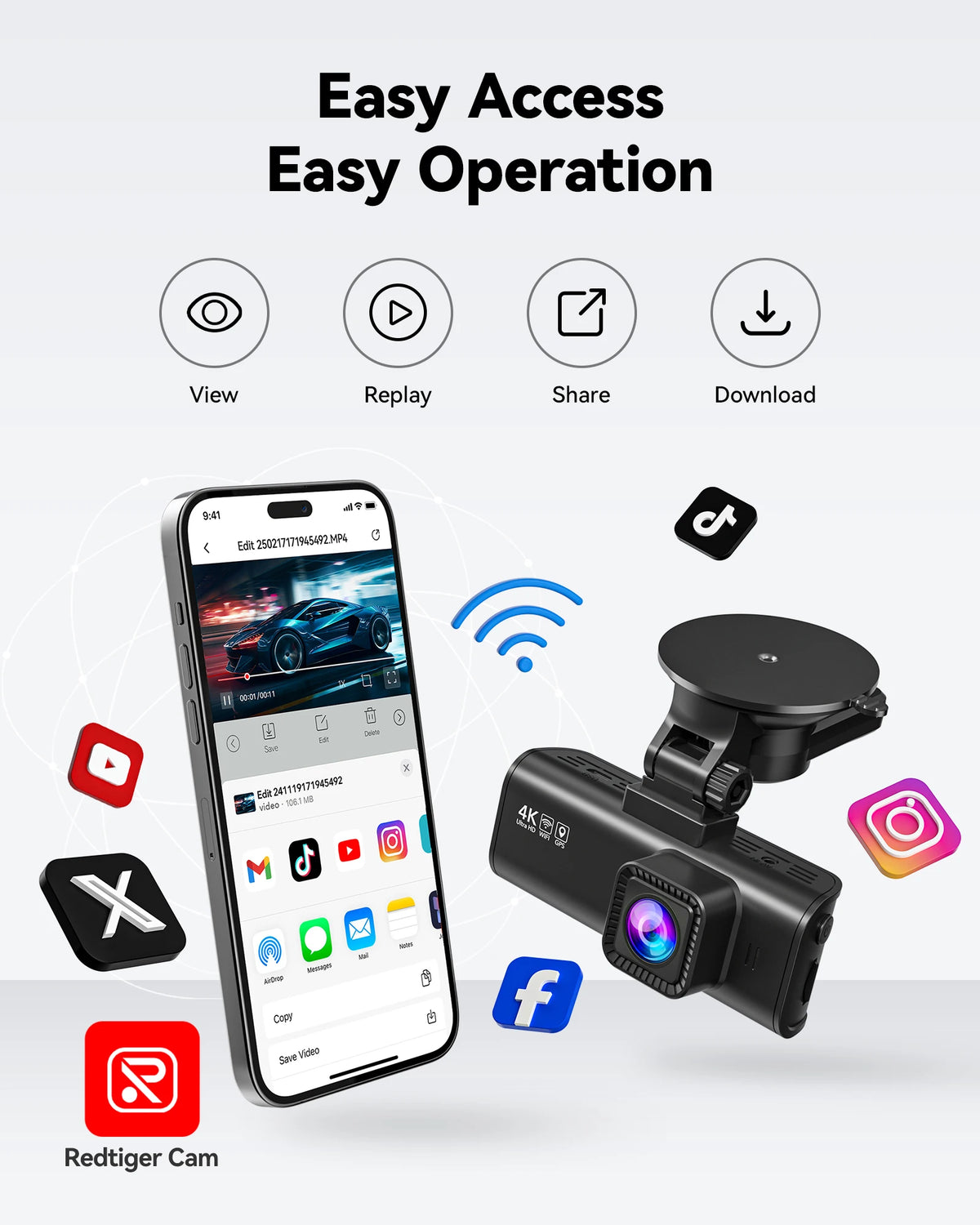 Redtiger F7NP-EX 4K Dash Cam With Built In Wifi And GPS