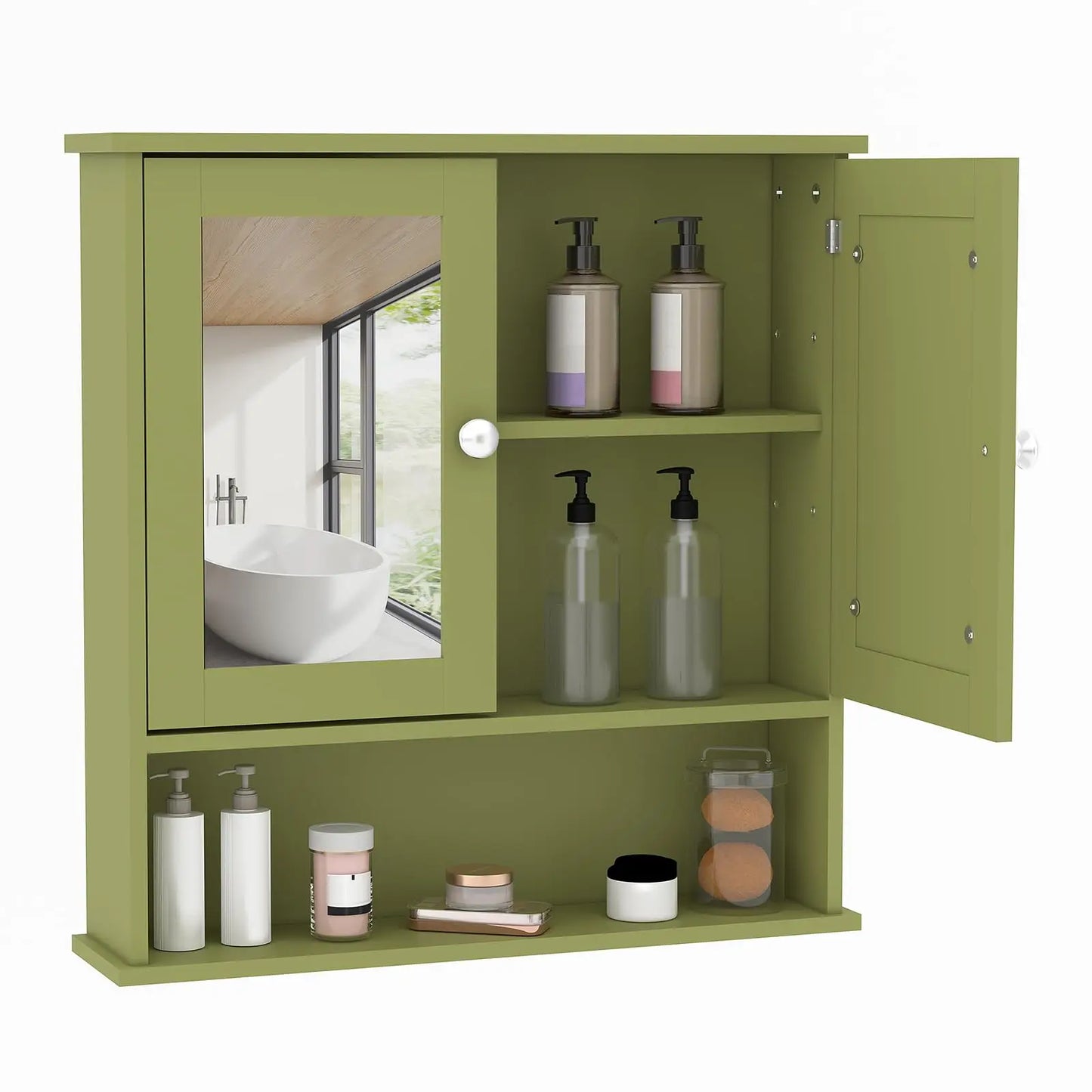 HiMISS Wooden Wall Mounted Bathroom Cabinet With Mirror Doors