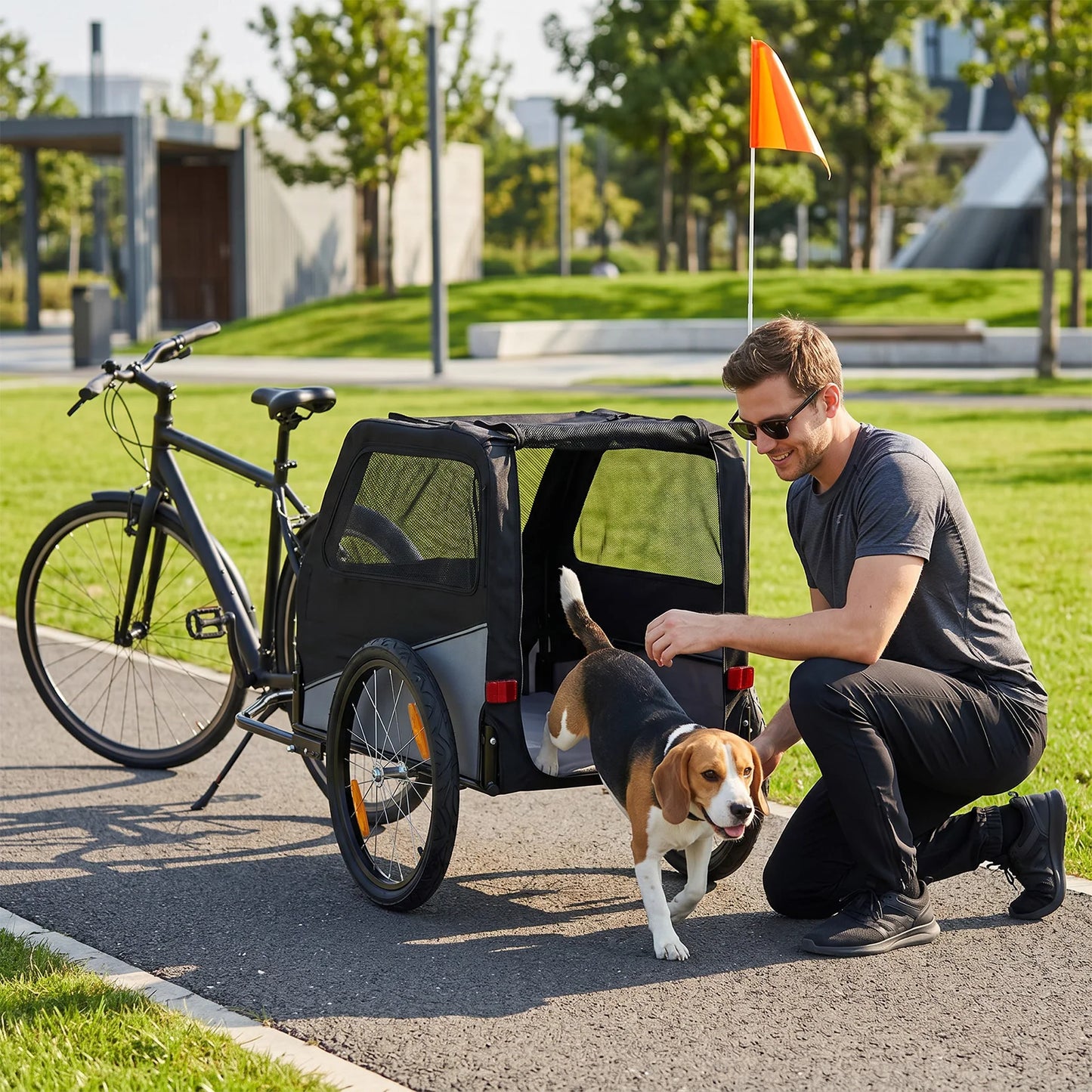 Foldable Dog Bike Trailer With Steel Frame Carrier Heavy Duty