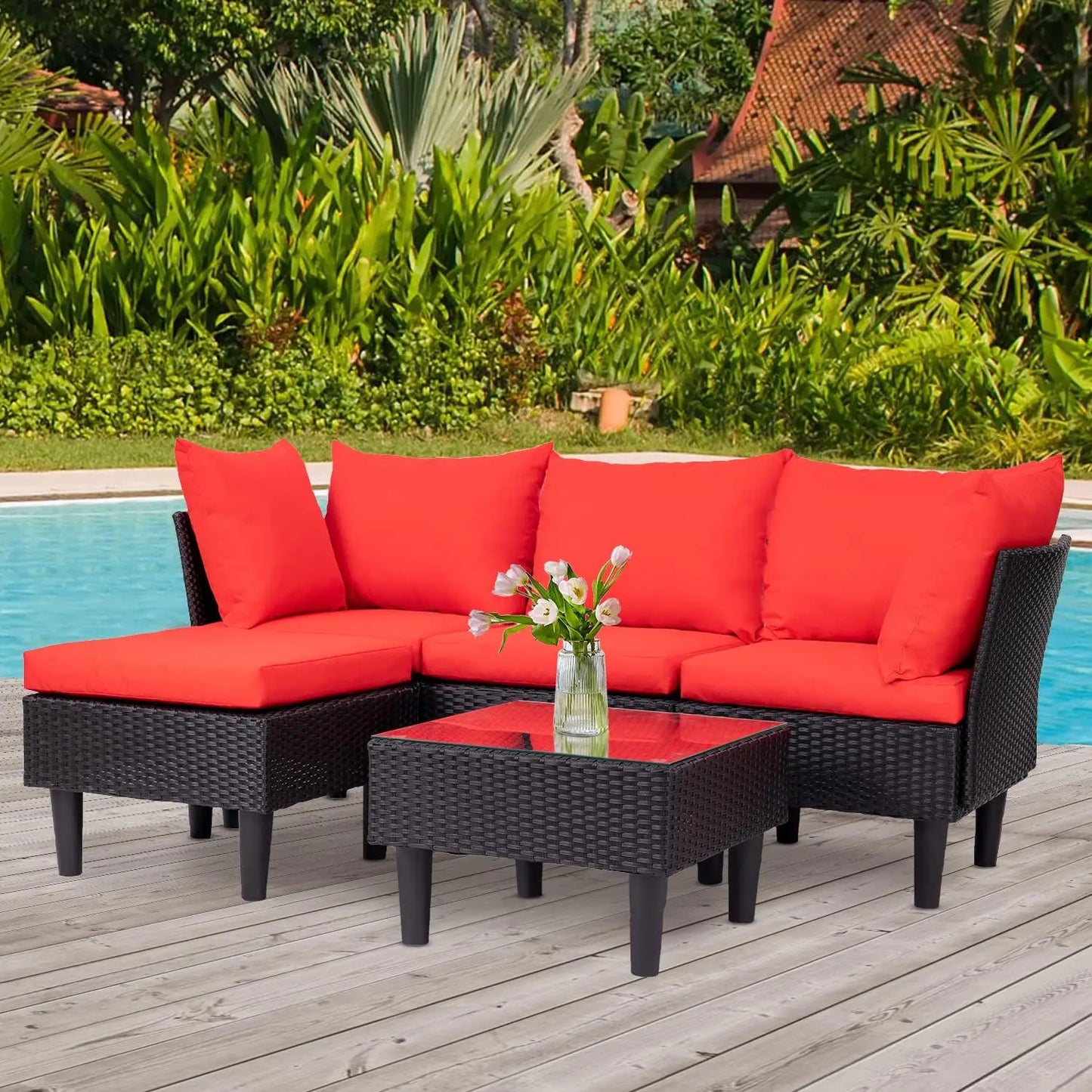Outdoor Patio Five Piece Wicker Conversation Set For Backyard