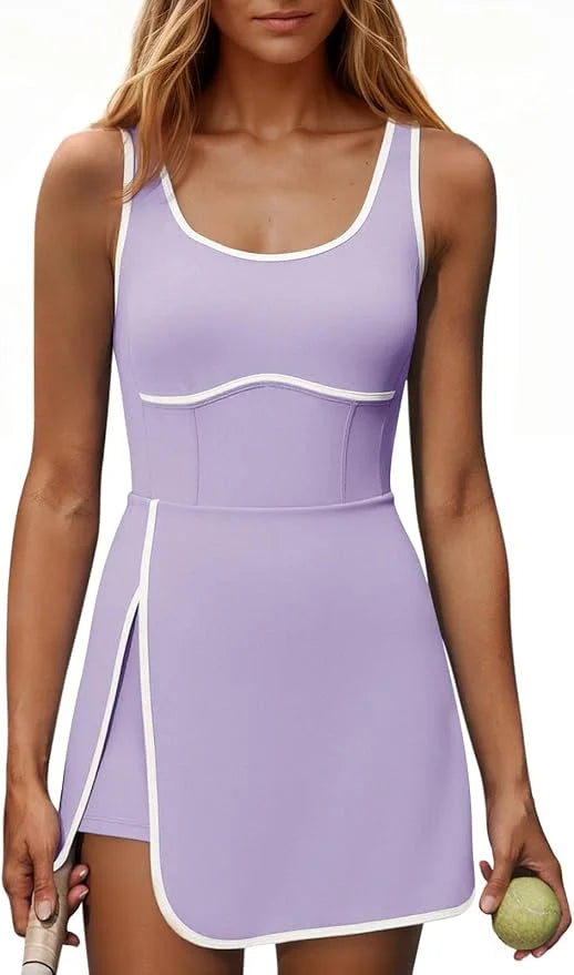 Fisoew Womens Tennis Dress Built In Bra Sleeveless Athletic Sportswear