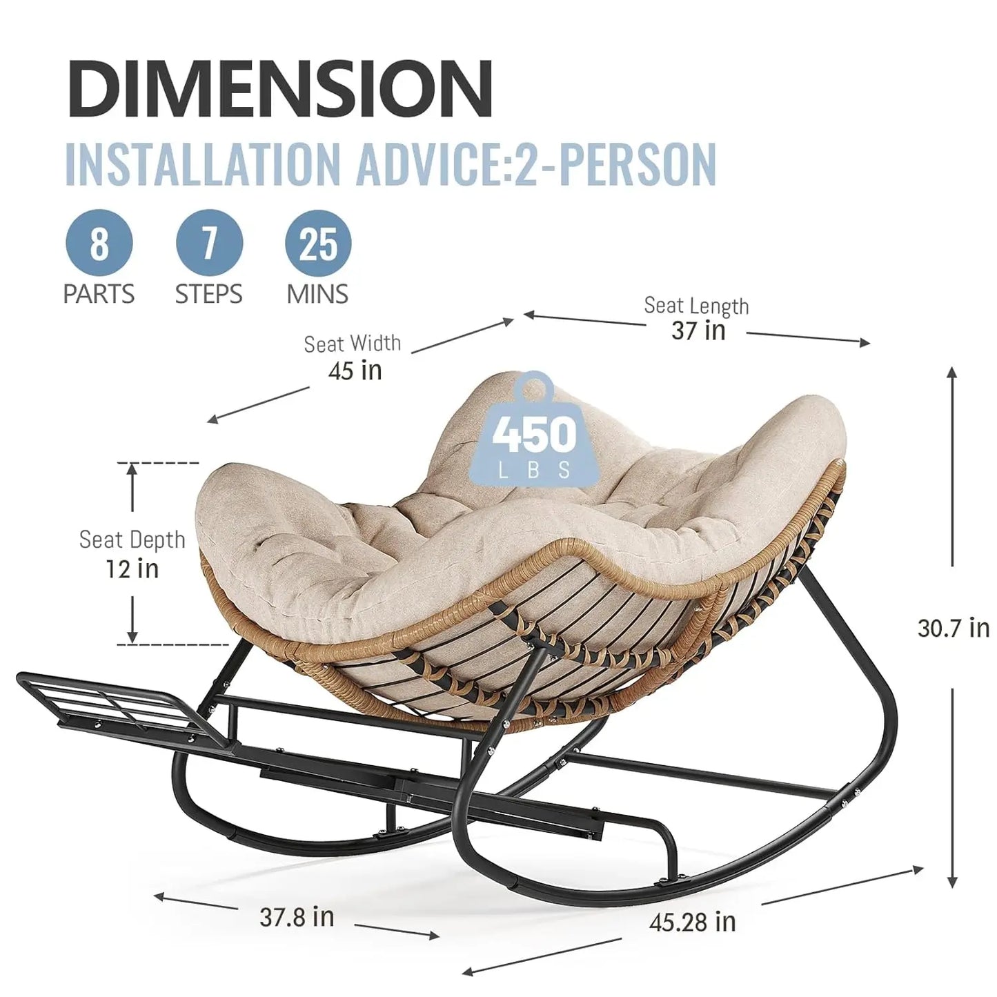 Rattan Rocking Chair With Footrest Cushioned Outdoor Patio Lounge