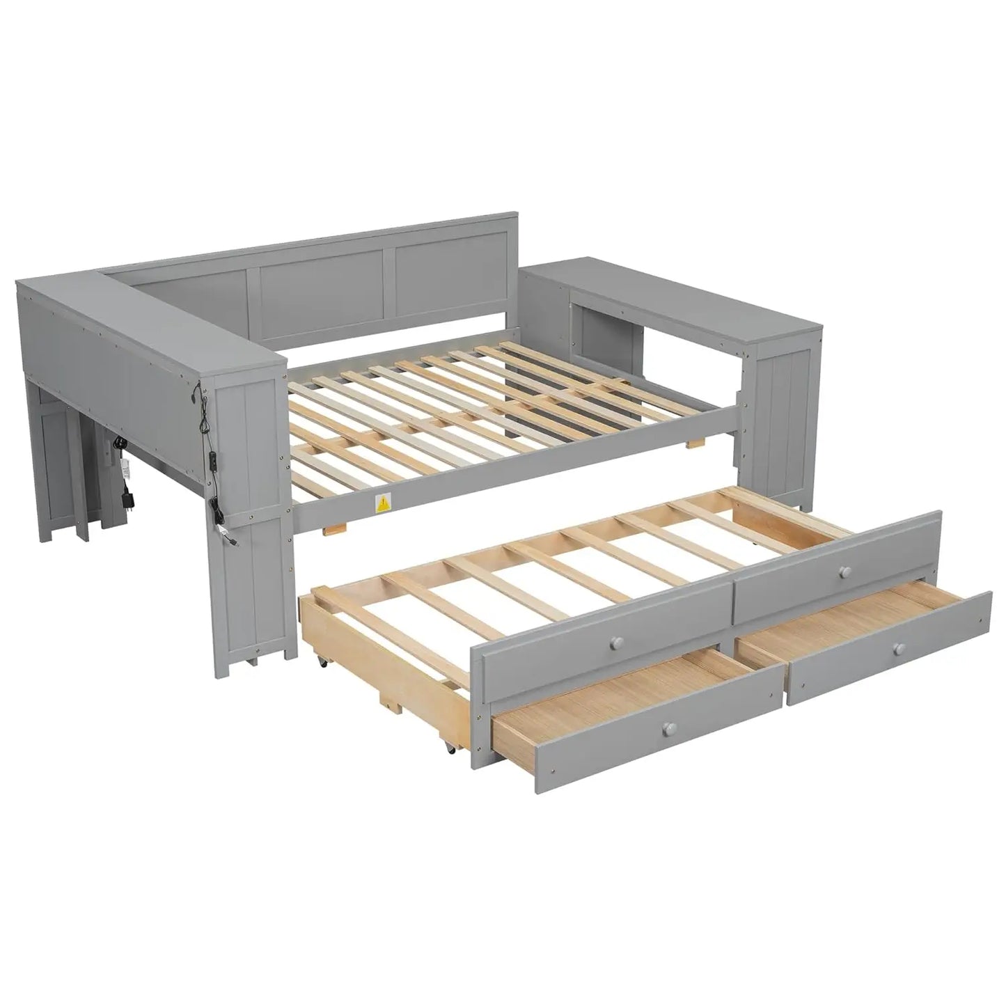 Daybed With Desk, Cabinet And USB Charging Storage