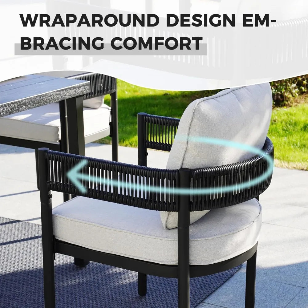 Outdoor Patio Dining Set With Metal Woven Wicker Cushions