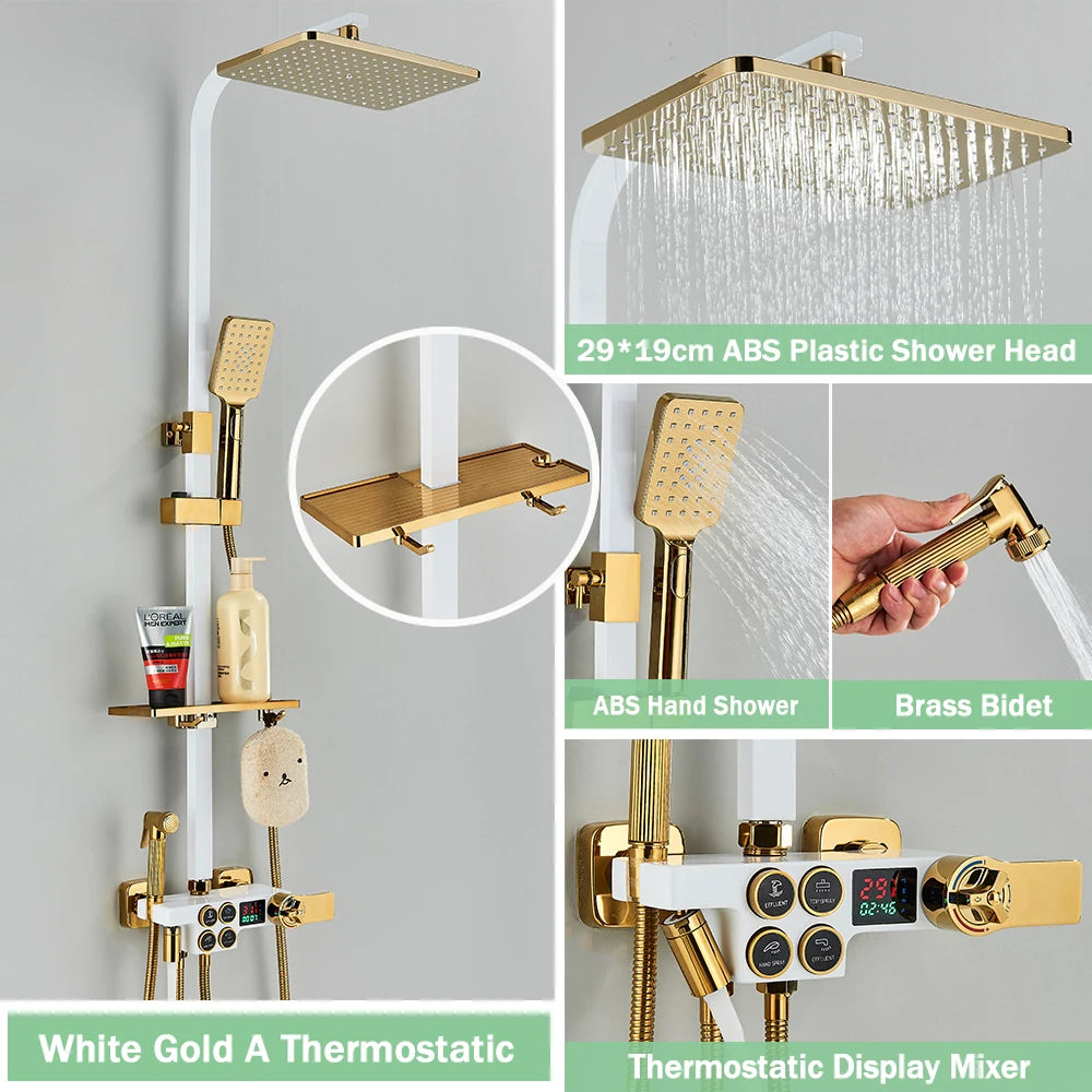 Rozin Thermostatic Shower Faucet Set Wall Mounted Digital Mixer Rainfall Bidet