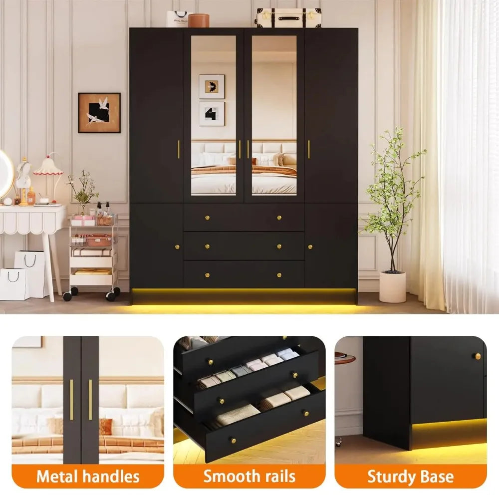Customized Modern Wardrobe Armoire With Mirror And Led Lights