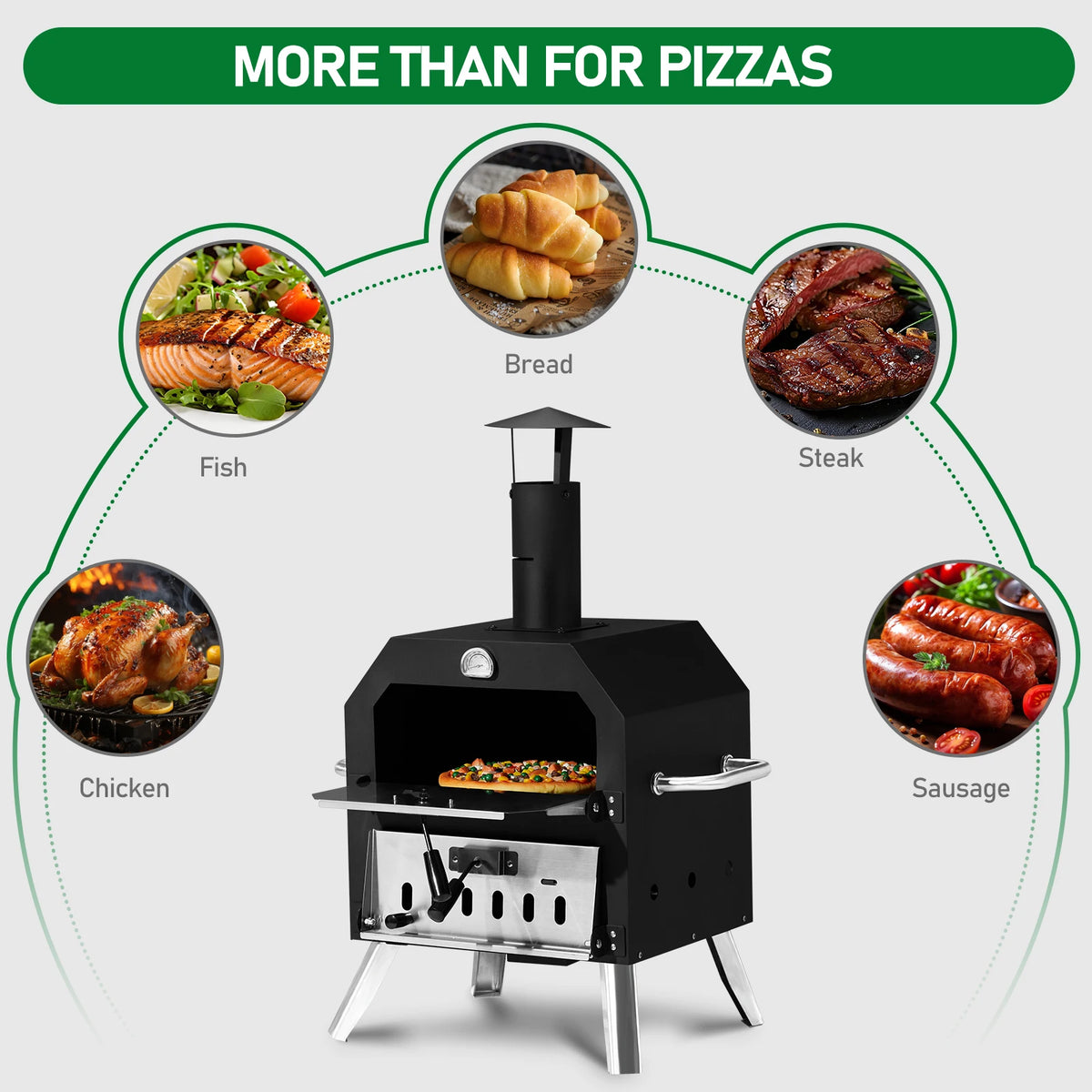 Wood Fired Pizza Oven with Stone and Removable Cooking Rack