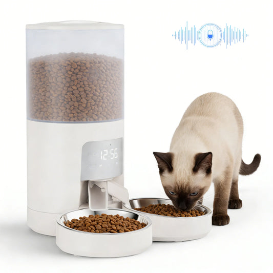 JHK Automatic Cat Feeder With Two Stainless Bowls And Timed Dispenser