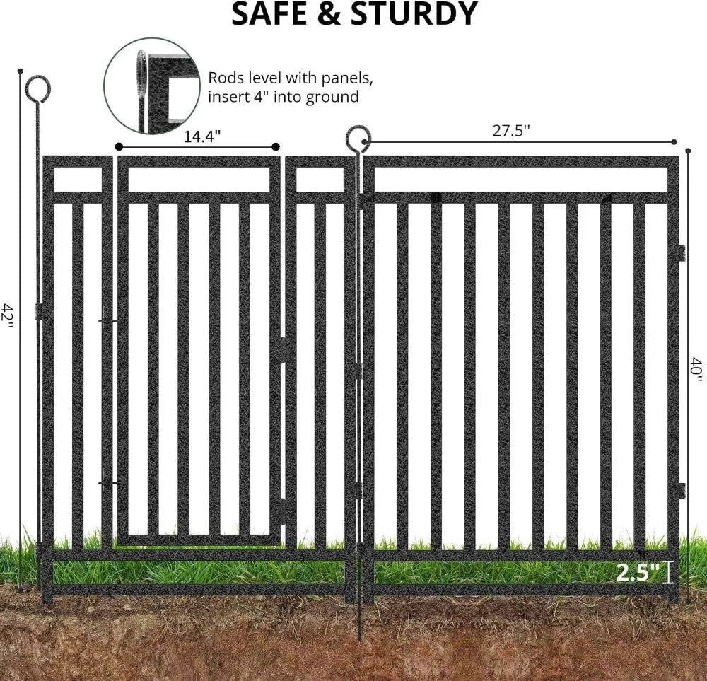 Metal Garden Fence With Gates, Rustproof No Dig Dog Fence
