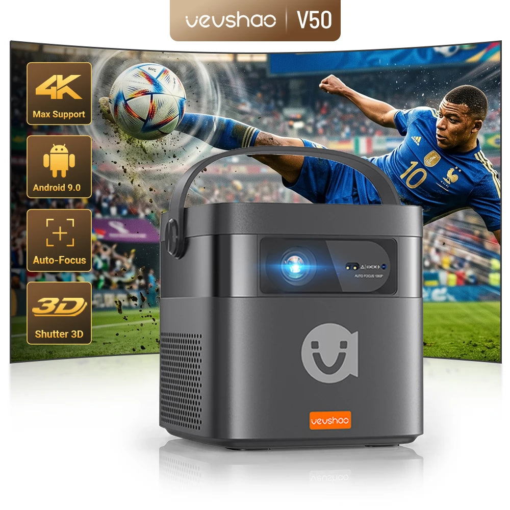 VEVSHAO V50 DLP Projector With AirPlay Miracast Android 9 Battery