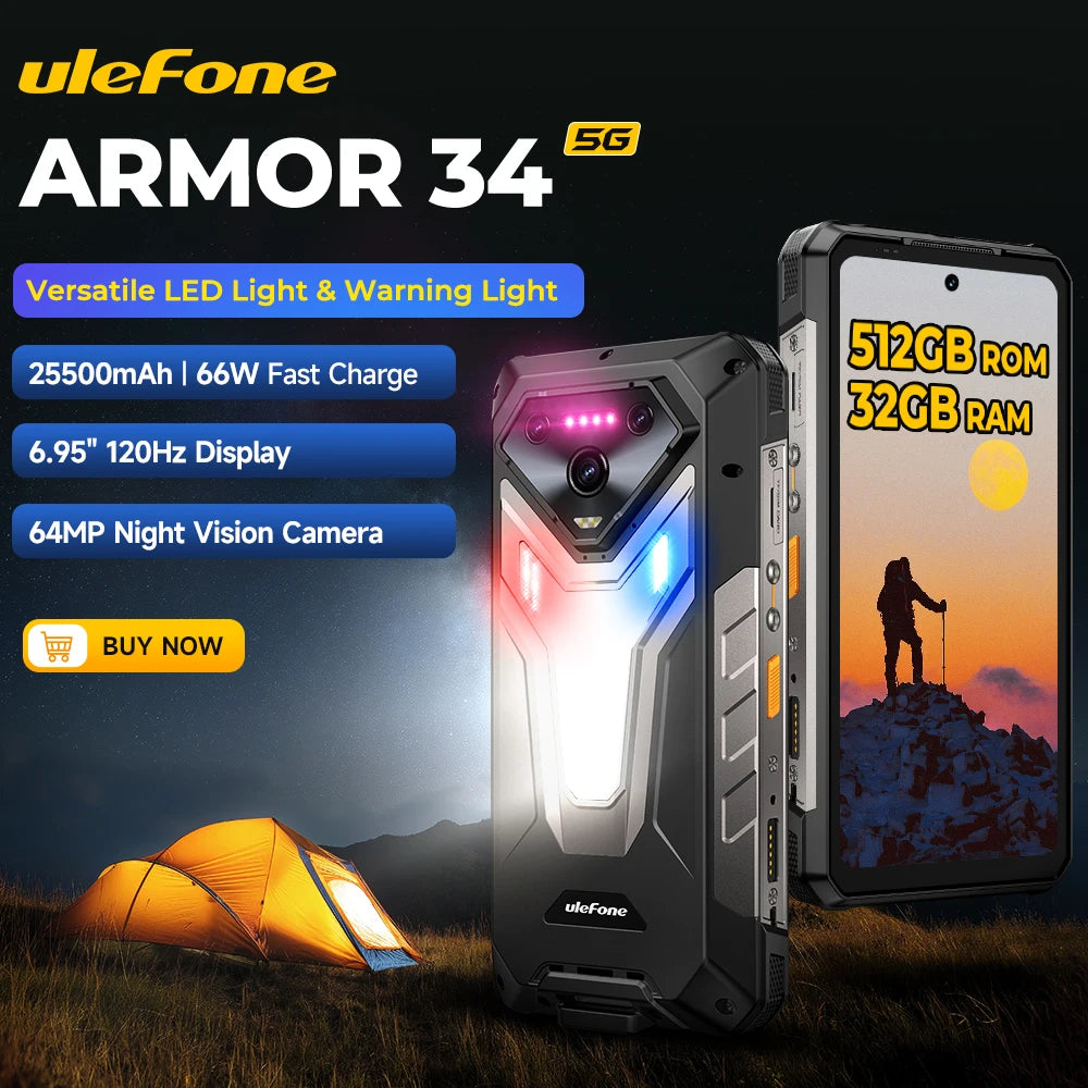 Ulefone Armor 34 Plus Rugged 5G AI Smartphone 64MP Camera
