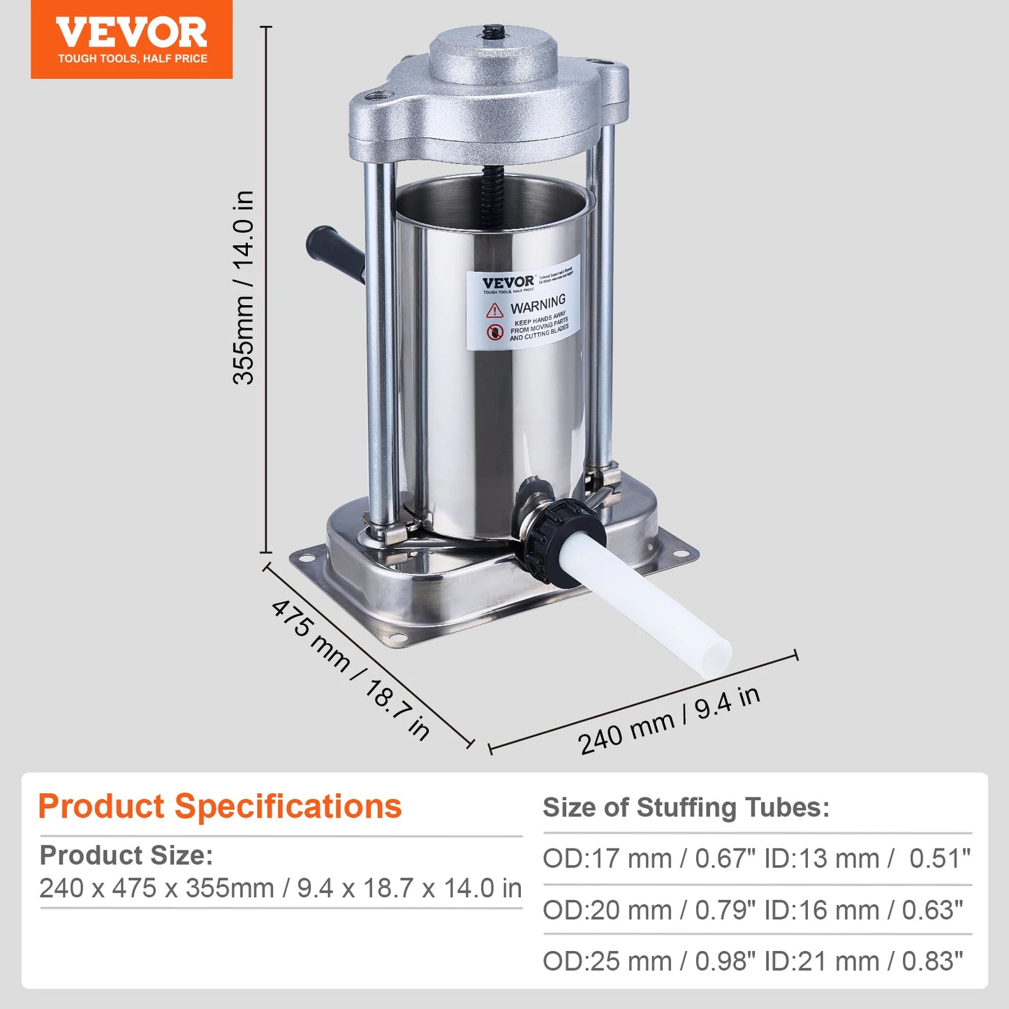 VEVOR Manual Sausage Stuffer Vertical Food Grade 304 Stainless Steel