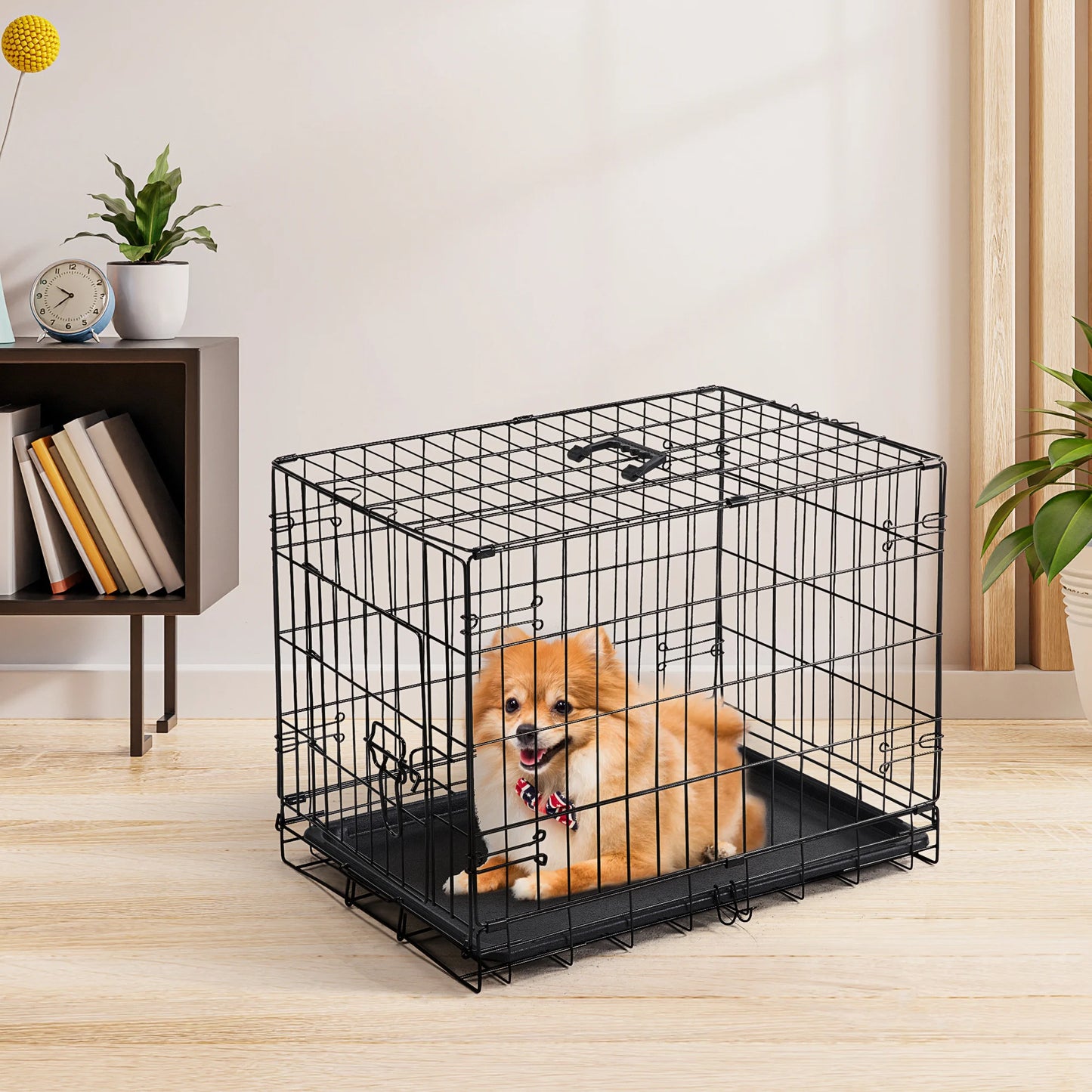 JHK Folding Metal Dog Cage With Leak-Proof Pan For Outdoors