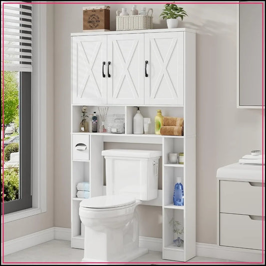 Farmhouse Over Toilet Storage Cabinet With Barn Doors
