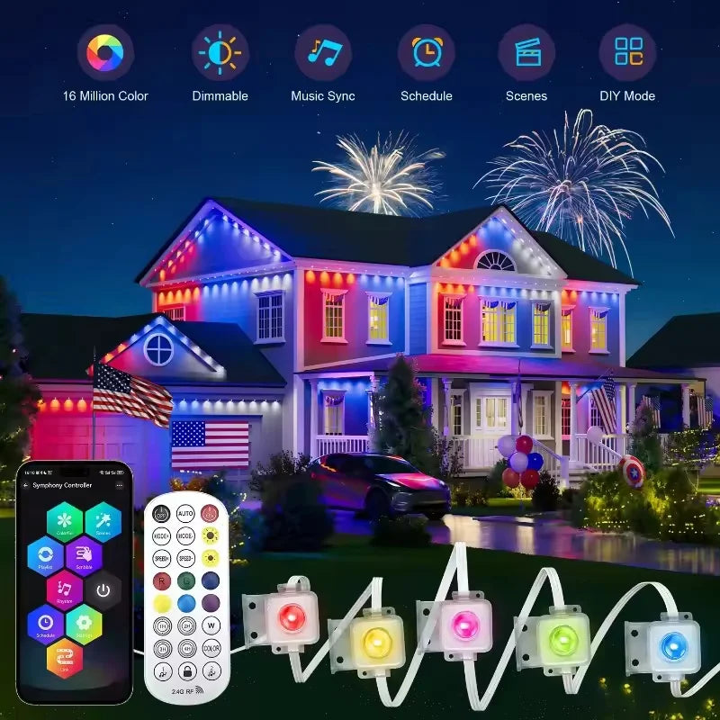 Smart App Controlled RGBIC LED Outdoor Eaves Christmas Decorative Lights