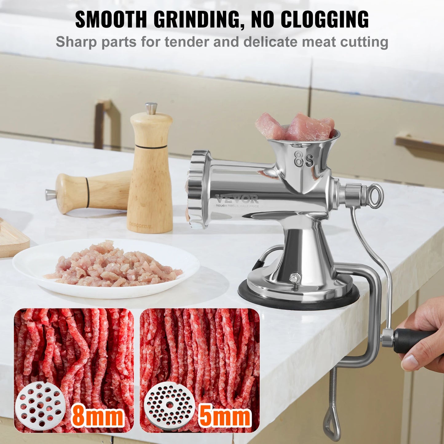 SucceBuy Manual Meat Grinder 304 Stainless Steel With Suction Cup Sausage Maker